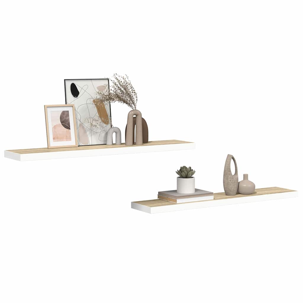 vidaXL Wall Shelf | Set of 2 | Oak and White | Honeycomb MDF, metal 5