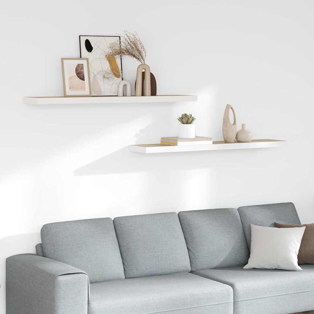 vidaXL Wall Shelf | Set of 2 | Oak and White | Honeycomb MDF, metal 1