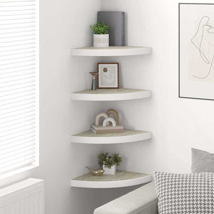 vidaXL Wall Corner Shelf | Set of 4 | Oak and White | Honeycomb MDF, Metal 3