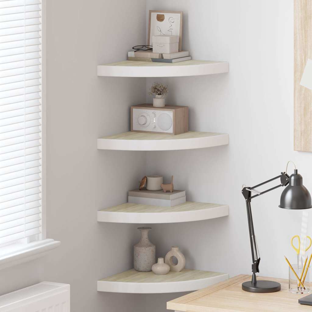 vidaXL Wall Corner Shelf | Set of 4 | Oak and White | Honeycomb MDF, Metal 1