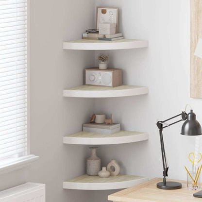 vidaXL Wall Corner Shelf | Set of 4 | Oak and White | Honeycomb MDF, Metal 1