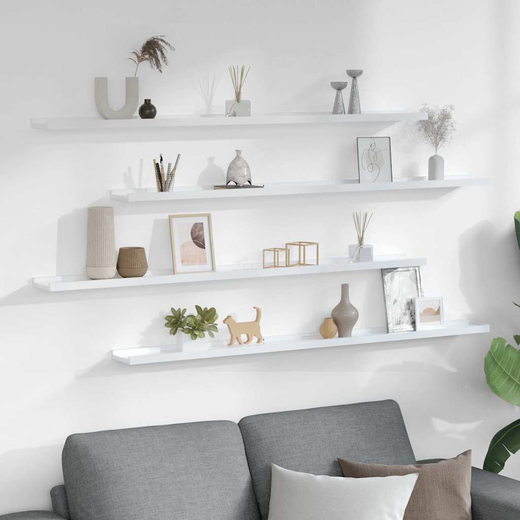 vidaXL Wall Shelves 4 pcs High Gloss White 115x9x3 cm 3