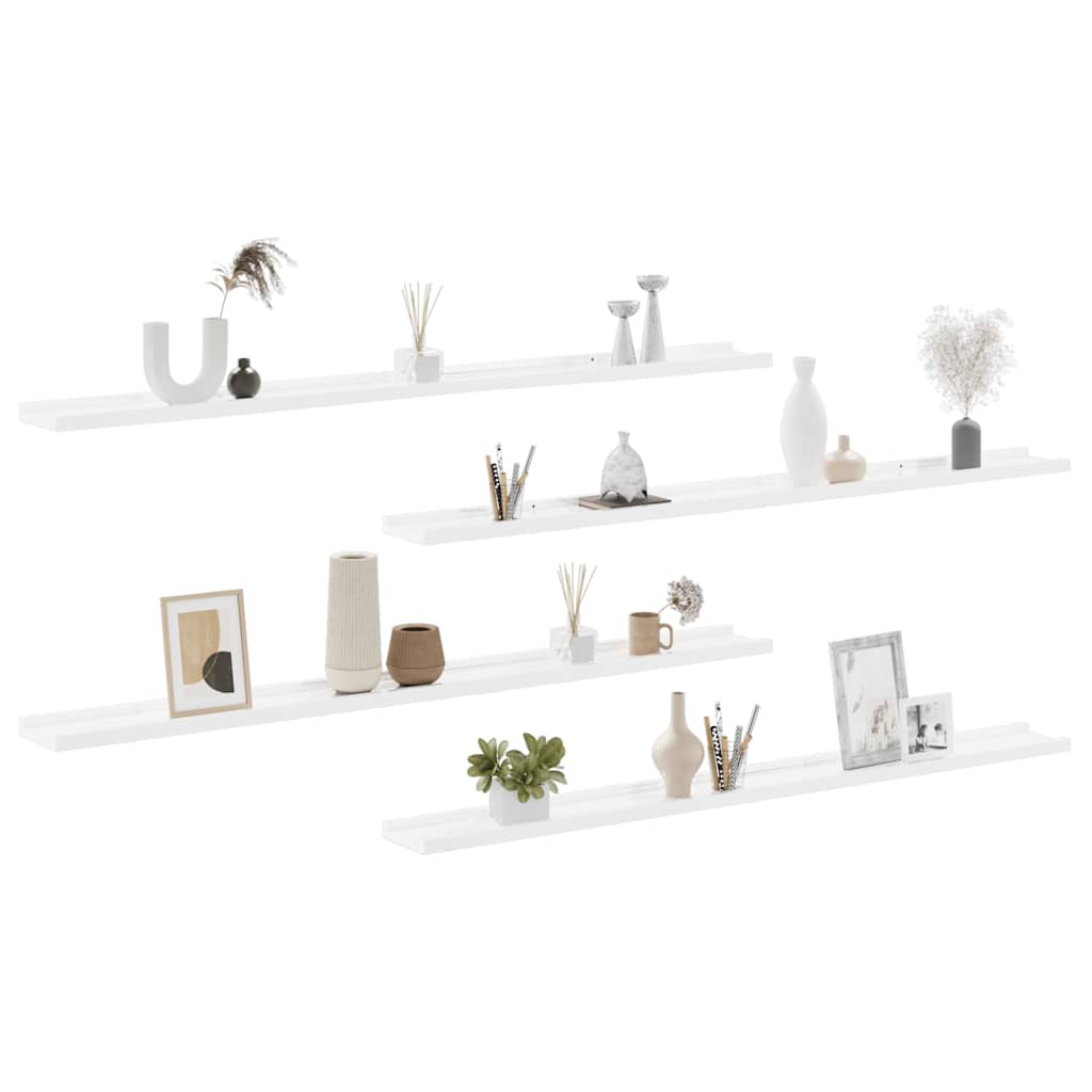 vidaXL Wall Shelves 4 pcs High Gloss White 115x9x3 cm 4