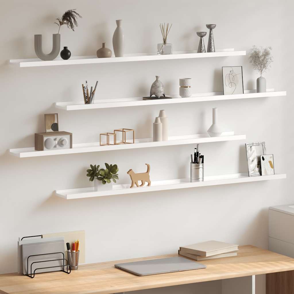 vidaXL Wall Shelves 4 pcs High Gloss White 115x9x3 cm 1