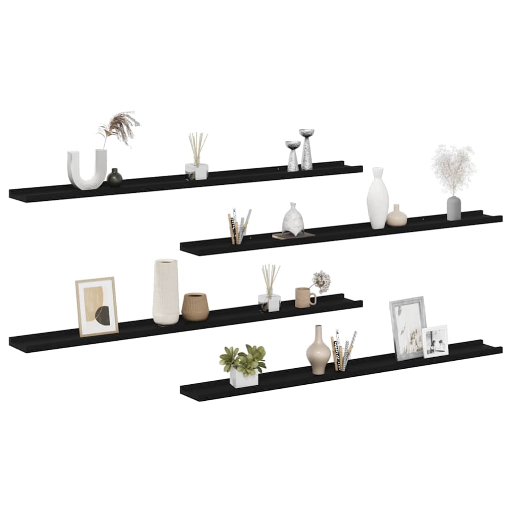 vidaXL Wall Shelf | Set of 4 | Black | MDF | 115 x 9 x 3 cm | Wall mounting 4