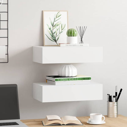 vidaXL Wall-mounted Drawer Shelves 2 pcs White 40x23.5x10 cm MDF 3