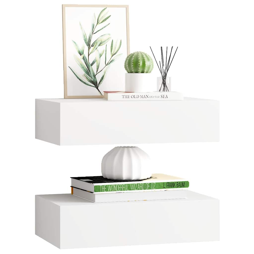 vidaXL Wall-mounted Drawer Shelves 2 pcs White 40x23.5x10 cm MDF 4