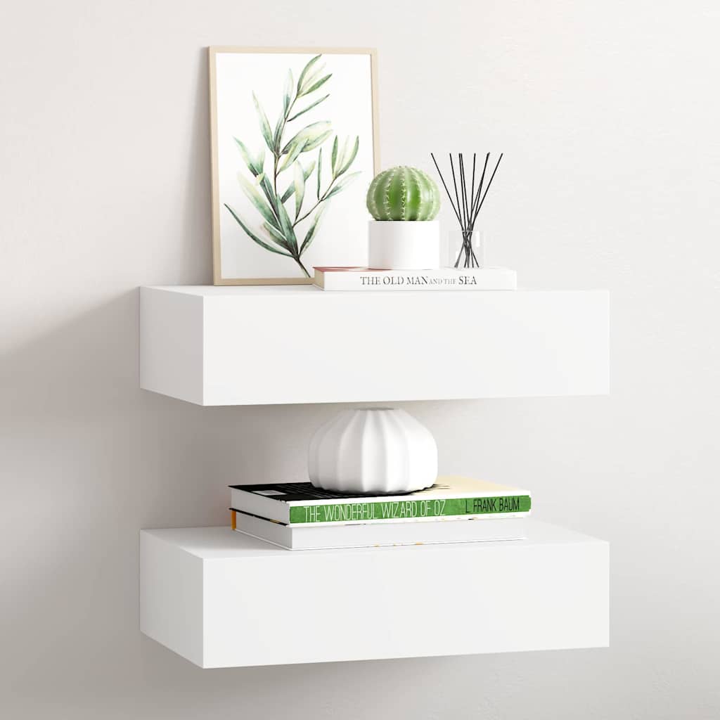 vidaXL Wall-mounted Drawer Shelves 2 pcs White 40x23.5x10 cm MDF 1