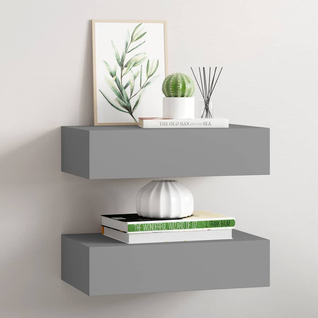 vidaXL Wall-mounted Drawer Shelves 2 pcs Grey 40x23.5x10cm MDF 1
