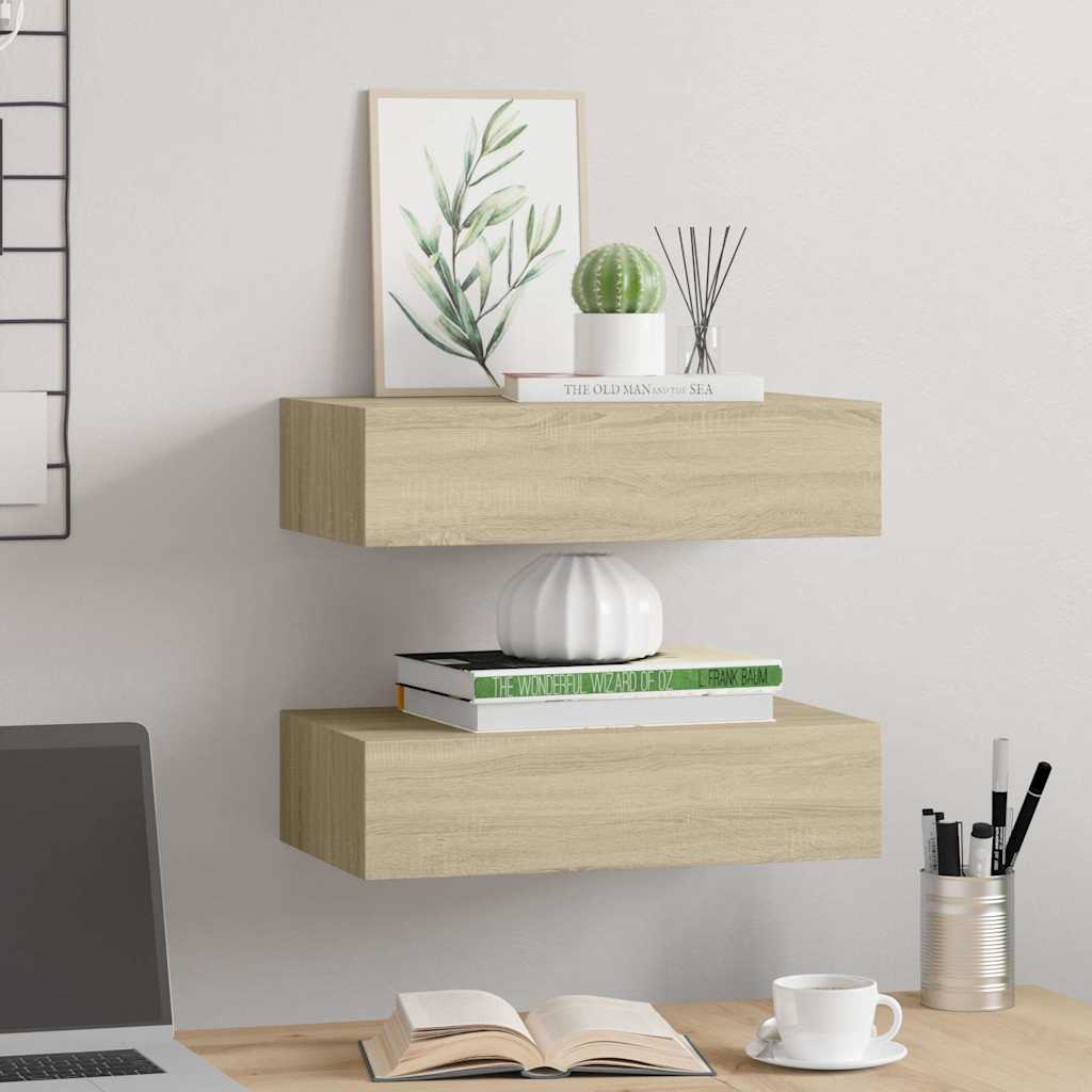 vidaXL Wall-mounted Drawer Shelves 2 pcs Oak 40x23.5x10cm MDF 3