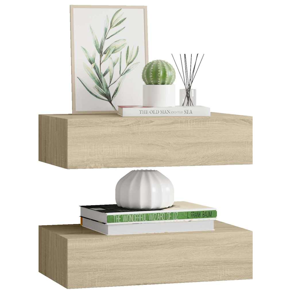 vidaXL Wall-mounted Drawer Shelves 2 pcs Oak 40x23.5x10cm MDF 4