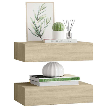 vidaXL Wall-mounted Drawer Shelves 2 pcs Oak 40x23.5x10cm MDF 4
