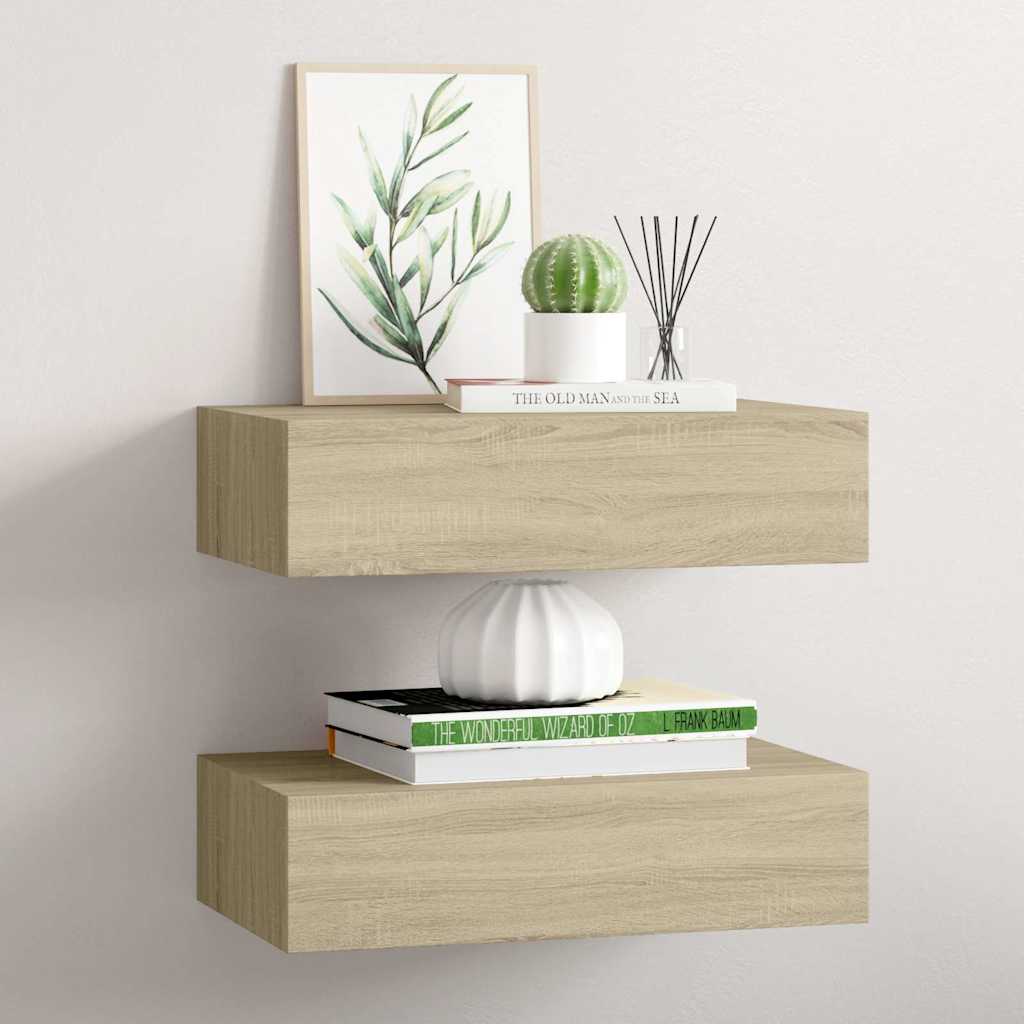 vidaXL Wall-mounted Drawer Shelves 2 pcs Oak 40x23.5x10cm MDF 1