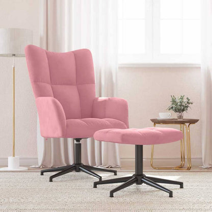Relaxing Chair with a Stool Velvet Pink with footrest