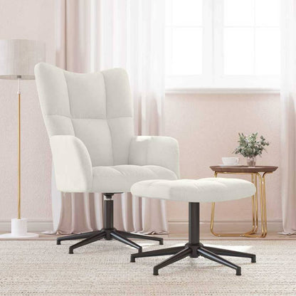 Relaxing Chair with a Stool Velvet Cream with footrest