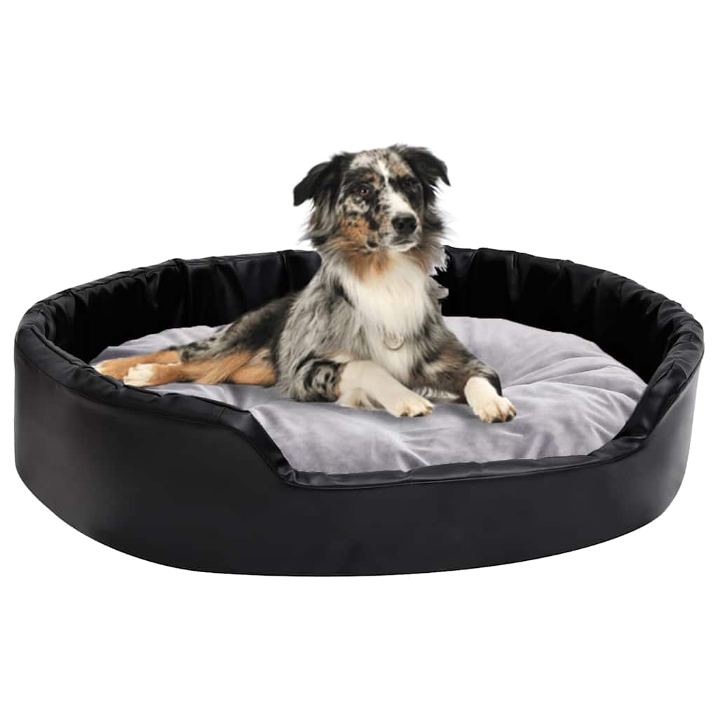 vidaXL Dog Bed Black and Grey 90x79x20 cm Plush and Faux Leather 1