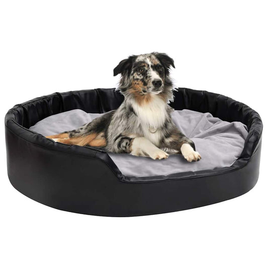 171256 vidaXL Dog Bed Black and Grey 99x89x21 cm Plush and Faux Leather 1