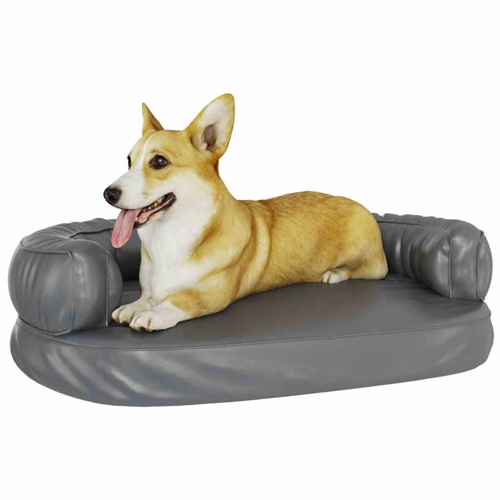 vidaXL Ergonomic Foam Dog Bed Grey 75x53 cm Faux Leather 3