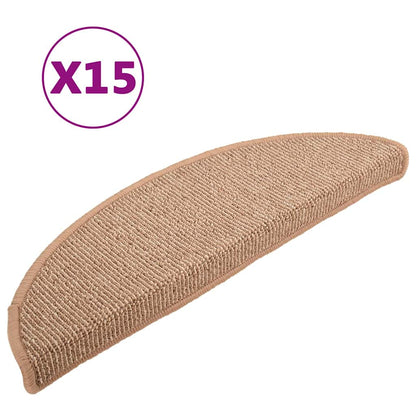 Stair Mats 15 pcs Light Brown Half Round