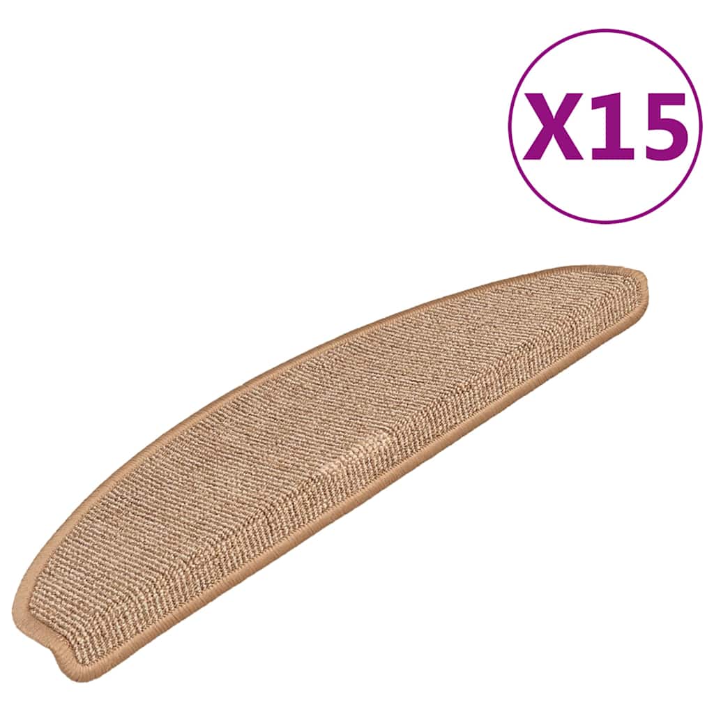 vidaXL Stair Mats 15 pcs 65x21x4 cm Light Brown Half Round Large 2