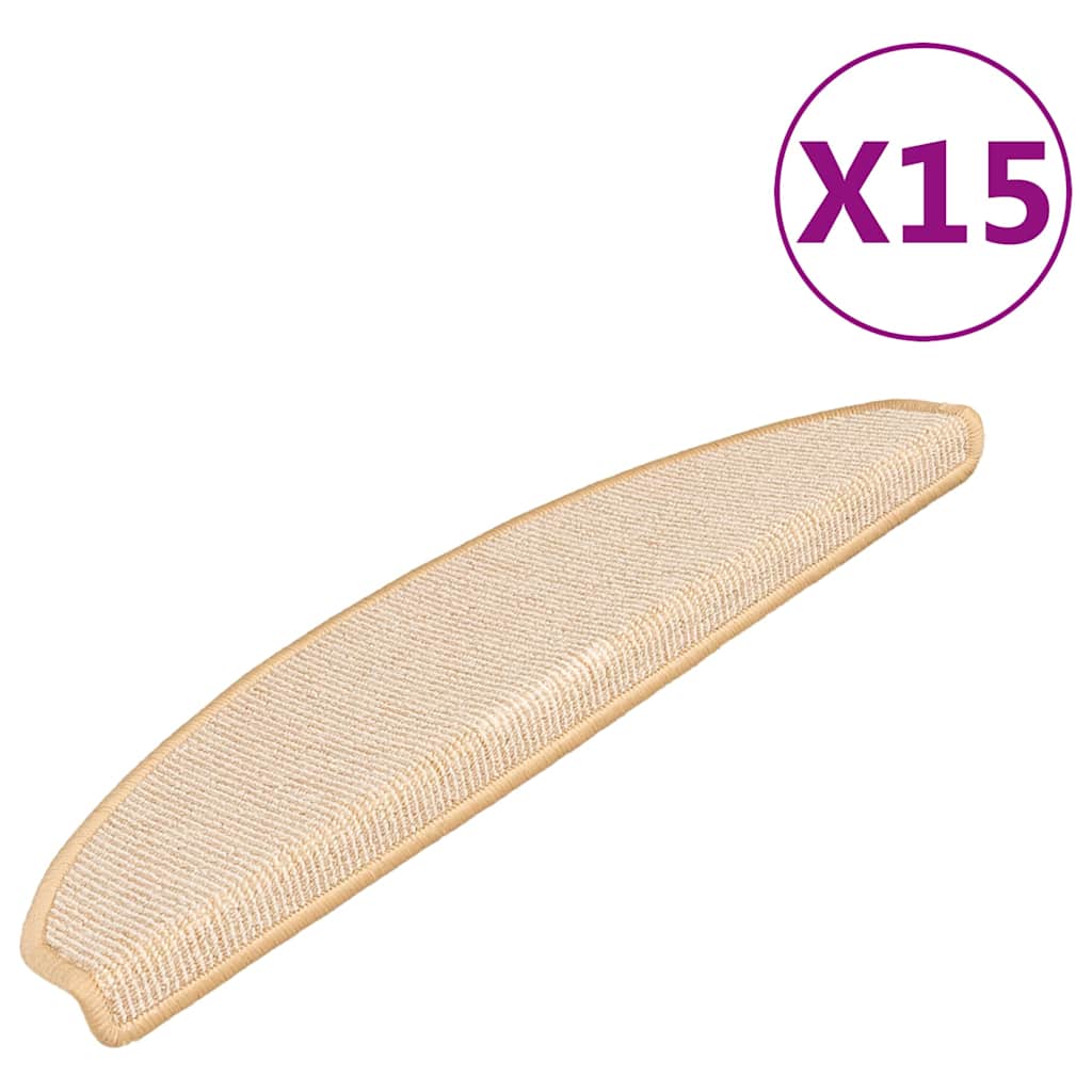 vidaXL Stair Mats 15 pcs 65x21x4 cm Cream Half Round Large 2