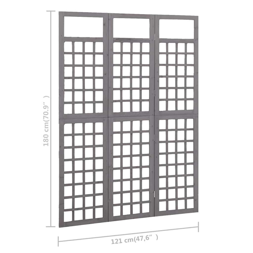 vidaXL 3-Panel Room Divider/Trellis Solid Fir Wood Grey 121x180 cm 6