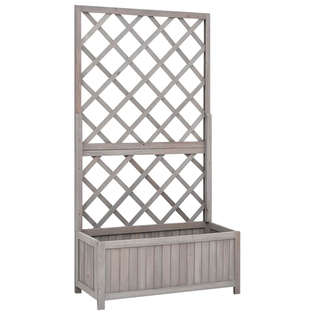 vidaXL Planter with Trellis Grey 70x30x135 cm Solid Wood Fir 1