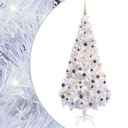 Artificial Pre-lit Christmas Tree Ball Set 620 Branches 180 cm White with 300 LEDs&gold/bronze balls