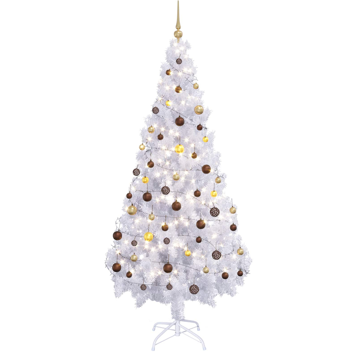 Artificial Pre-lit Christmas Tree Ball Set 620 Branches 180 cm White with 300 LEDs&gold/bronze balls