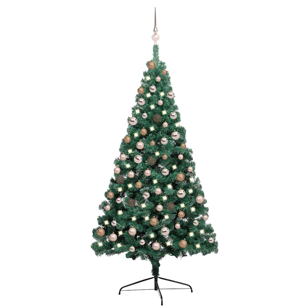 vidaXL Artificial Half Pre-lit Christmas Tree Ball Set Green 180 cm 2