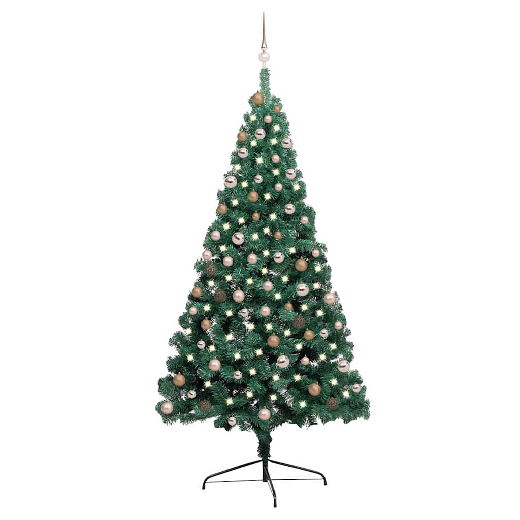 vidaXL Artificial Half Pre-lit Christmas Tree with Ball Set Green 210 cm 1
