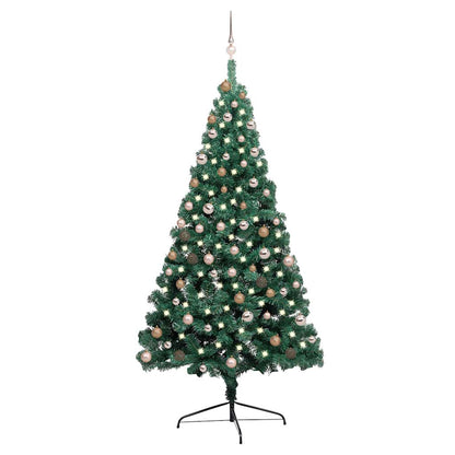 vidaXL Artificial Half Pre-lit Christmas Tree with Ball Set Green 210 cm 1