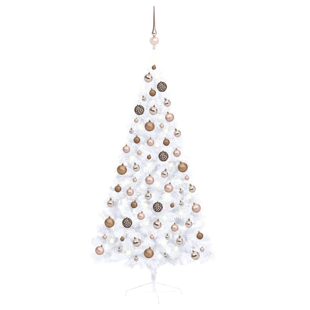 vidaXL Artificial Half Pre-lit Christmas Tree with Ball Set White 150 cm 2