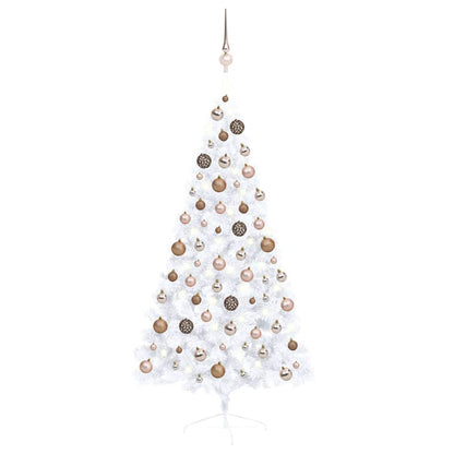 vidaXL Artificial Half Pre-lit Christmas Tree with Ball Set White 150 cm 2