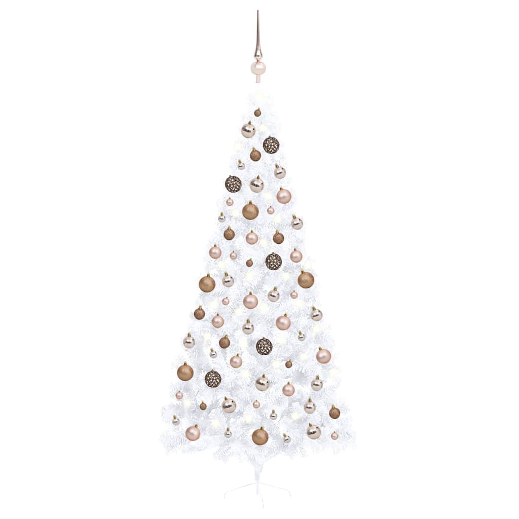 vidaXL Artificial Half Pre-lit Christmas Tree with Ball Set White 240 cm 1