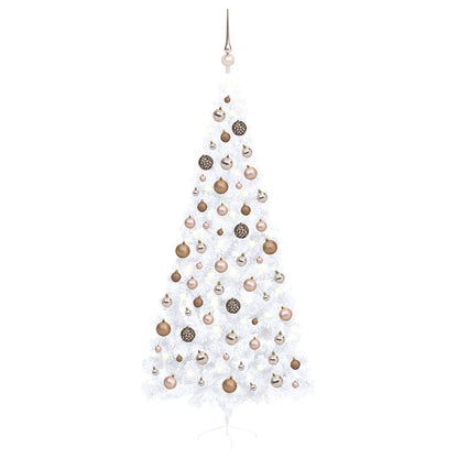vidaXL Artificial Half Pre-lit Christmas Tree with Ball Set White 240 cm 1