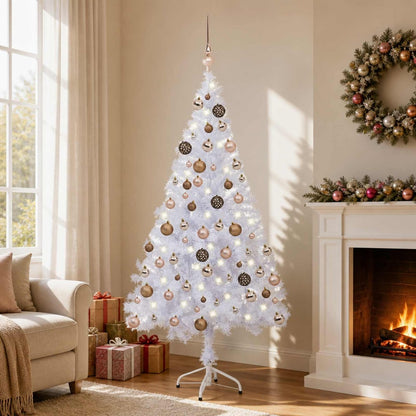 Artificial Pre-lit Christmas Tree with Ball Set 380 Branches 150 cm White with 150 LEDs&rose gold balls