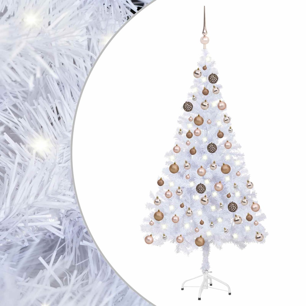 Artificial Pre-lit Christmas Tree with Ball Set 380 Branches 150 cm White with 150 LEDs&rose gold balls