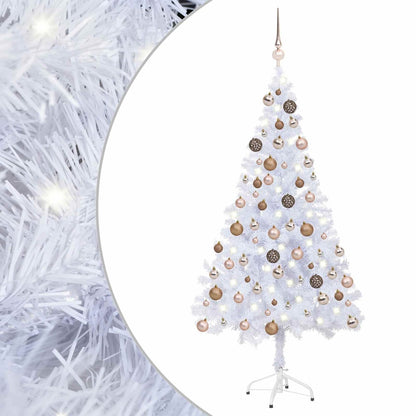 Artificial Pre-lit Christmas Tree with Ball Set 380 Branches 150 cm White with 150 LEDs&rose gold balls