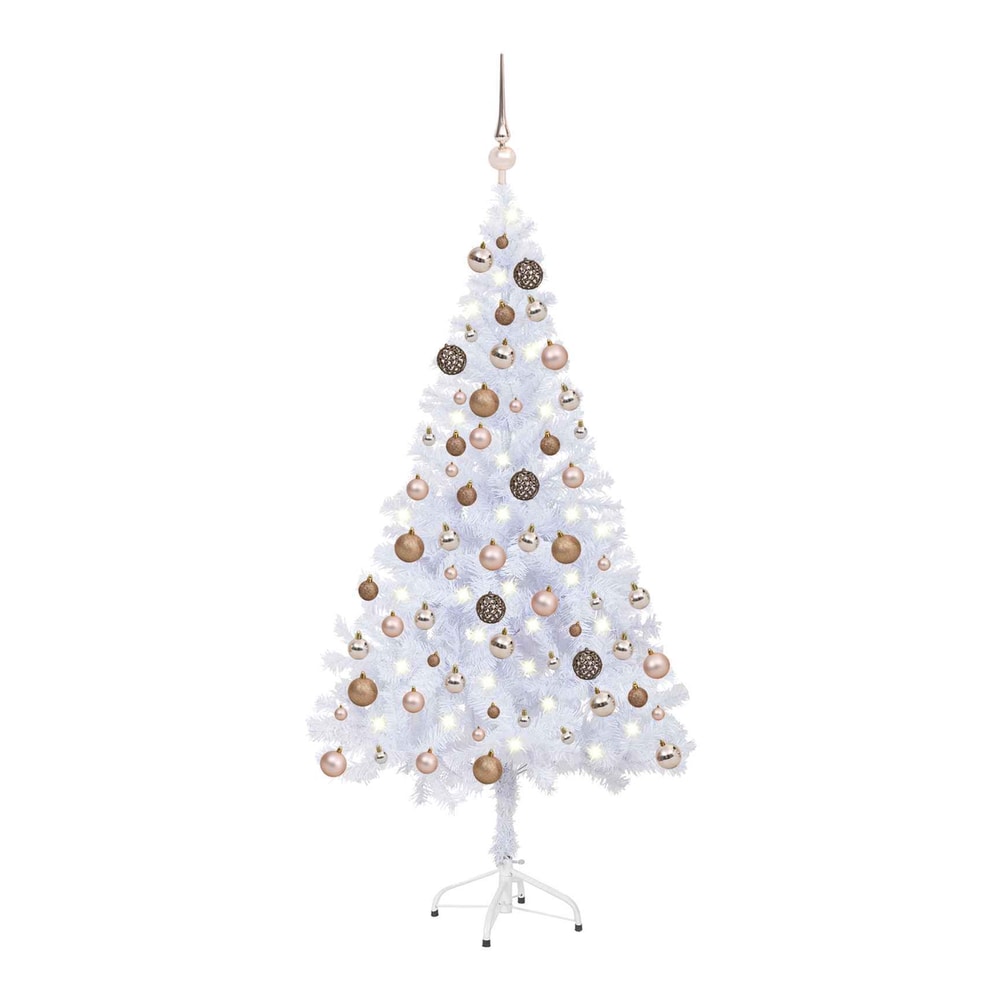 Artificial Pre-lit Christmas Tree with Ball Set 380 Branches 150 cm White with 150 LEDs&rose gold balls