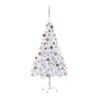 Artificial Pre-lit Christmas Tree with Ball Set 380 Branches 150 cm White with 150 LEDs&rose gold balls