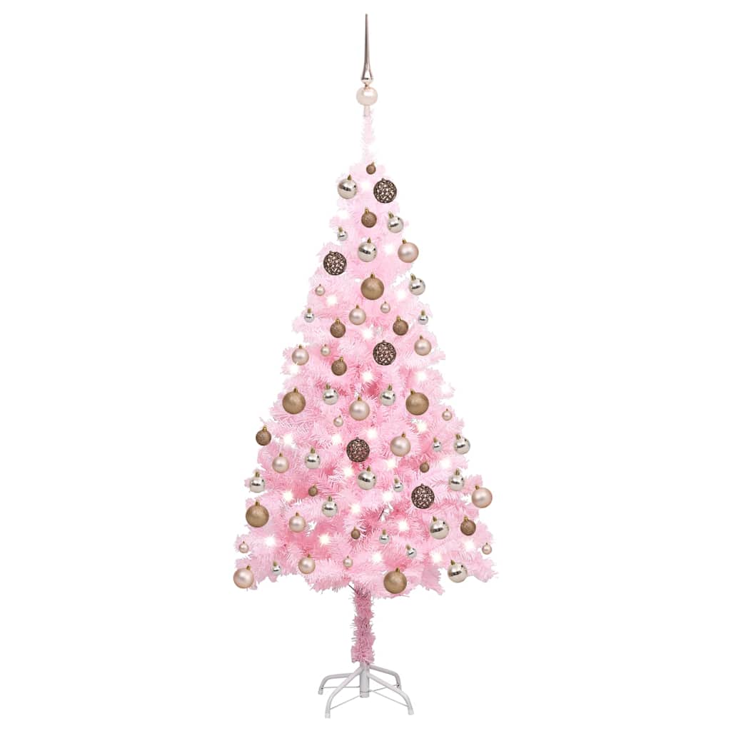 vidaXL Artificial Pre-lit Christmas Tree with Ball Set Pink 120 cm PVC 1