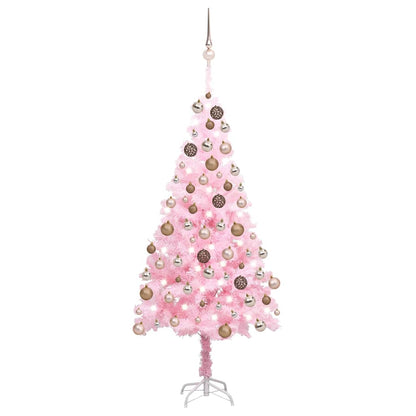 vidaXL Artificial Pre-lit Christmas Tree with Ball Set Pink 180 cm PVC 1