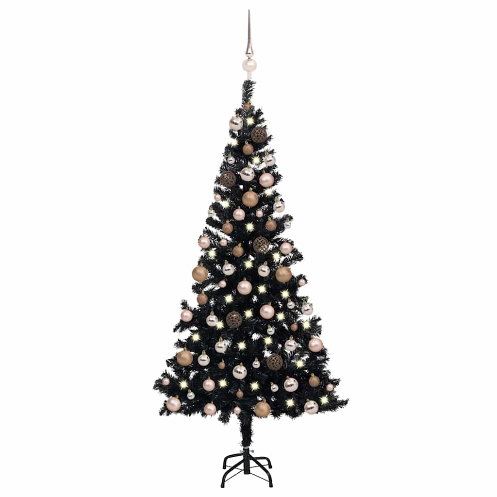 vidaXL Artificial Pre-lit Christmas Tree with Ball Set Black 120cm PVC 1