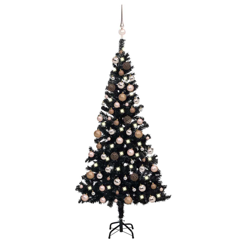 vidaXL Artificial Pre-lit Christmas Tree with Ball Set Black 150cm PVC 1