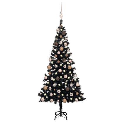vidaXL Artificial Pre-lit Christmas Tree with Ball Set Black 150cm PVC 1