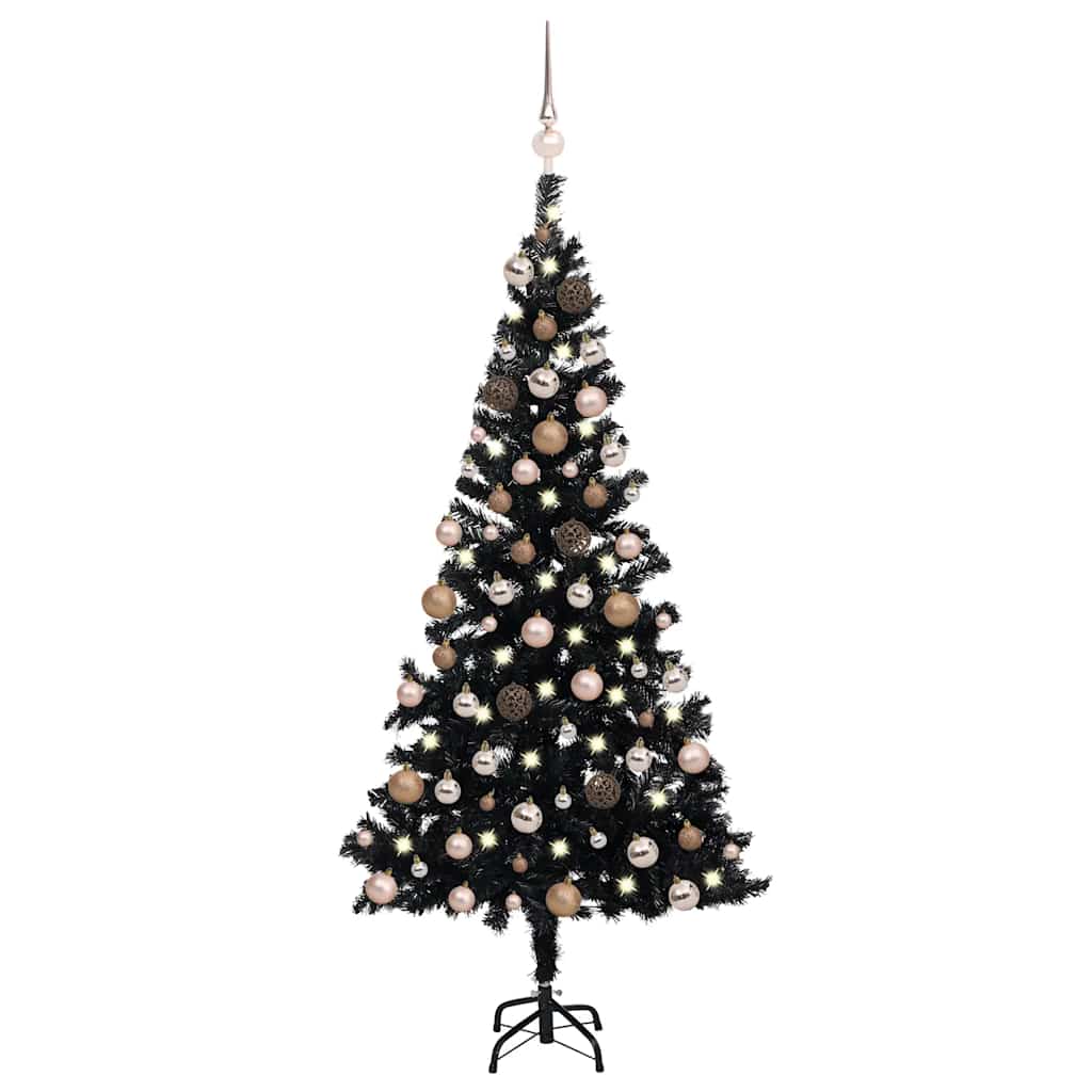 vidaXL Artificial Pre-lit Christmas Tree with Ball Set Black 180 cm PVC 1