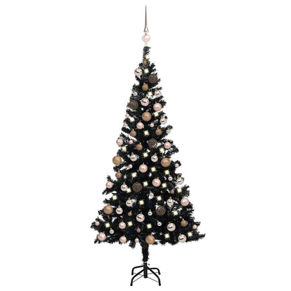 vidaXL Artificial Pre-lit Christmas Tree with Ball Set Black 180 cm PVC 1