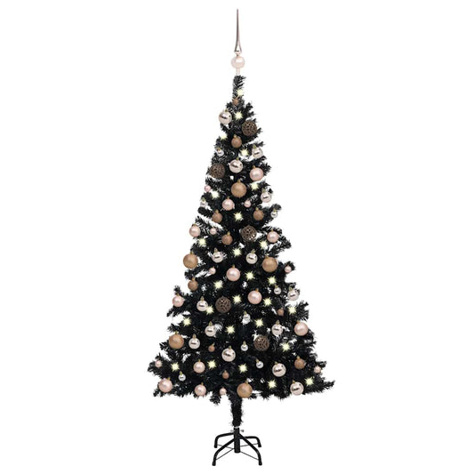 vidaXL Artificial Pre-lit Christmas Tree with Ball Set Black 180 cm PVC 1