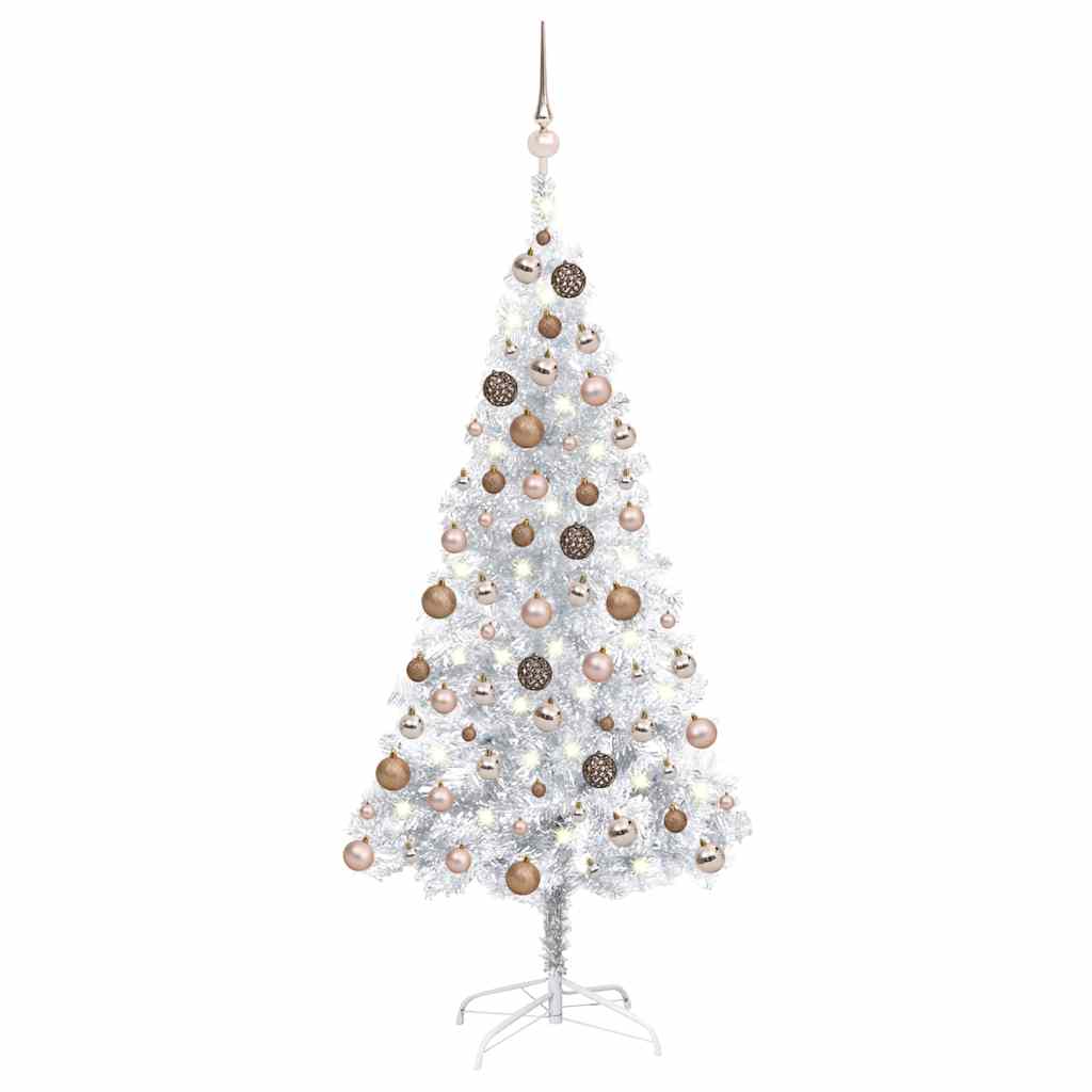 vidaXL Artificial Pre-lit Christmas Tree with Ball Set Silver 120 cm 1